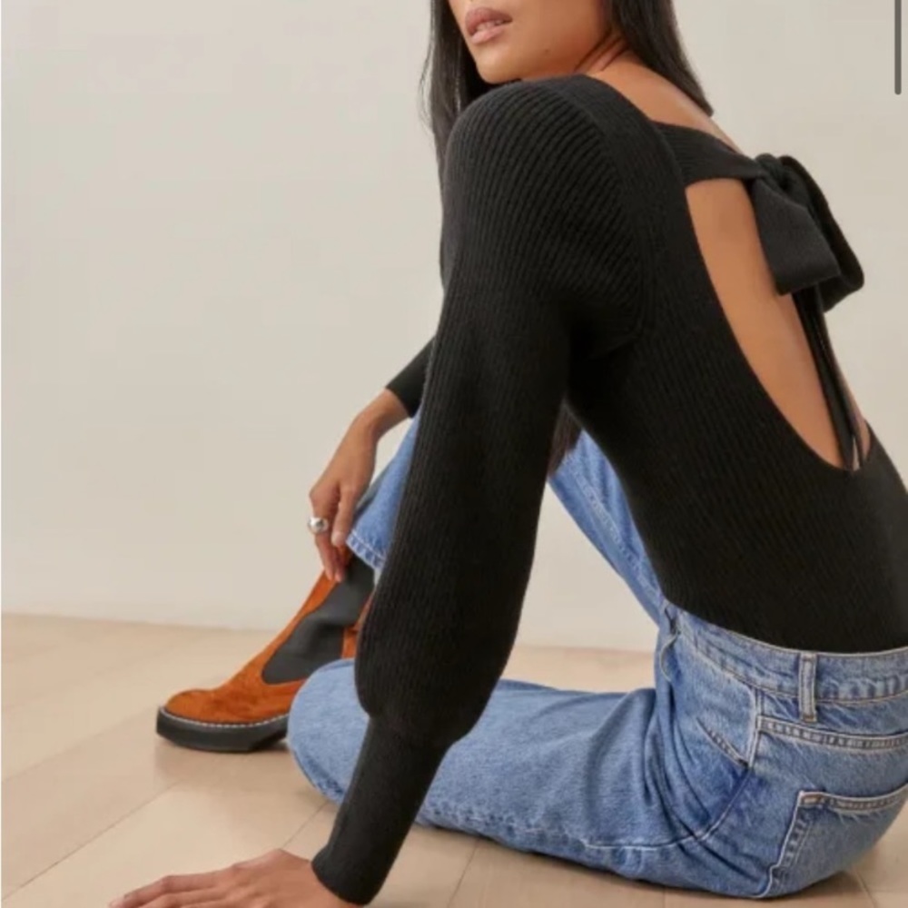 Reformation Alber sweater open back black ribbed cashmere XS